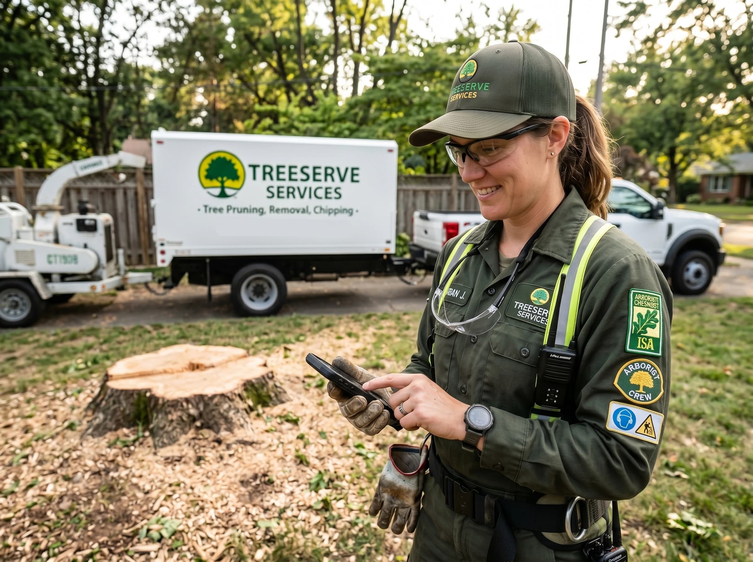 Arborist climbing a tree with a chainsaw