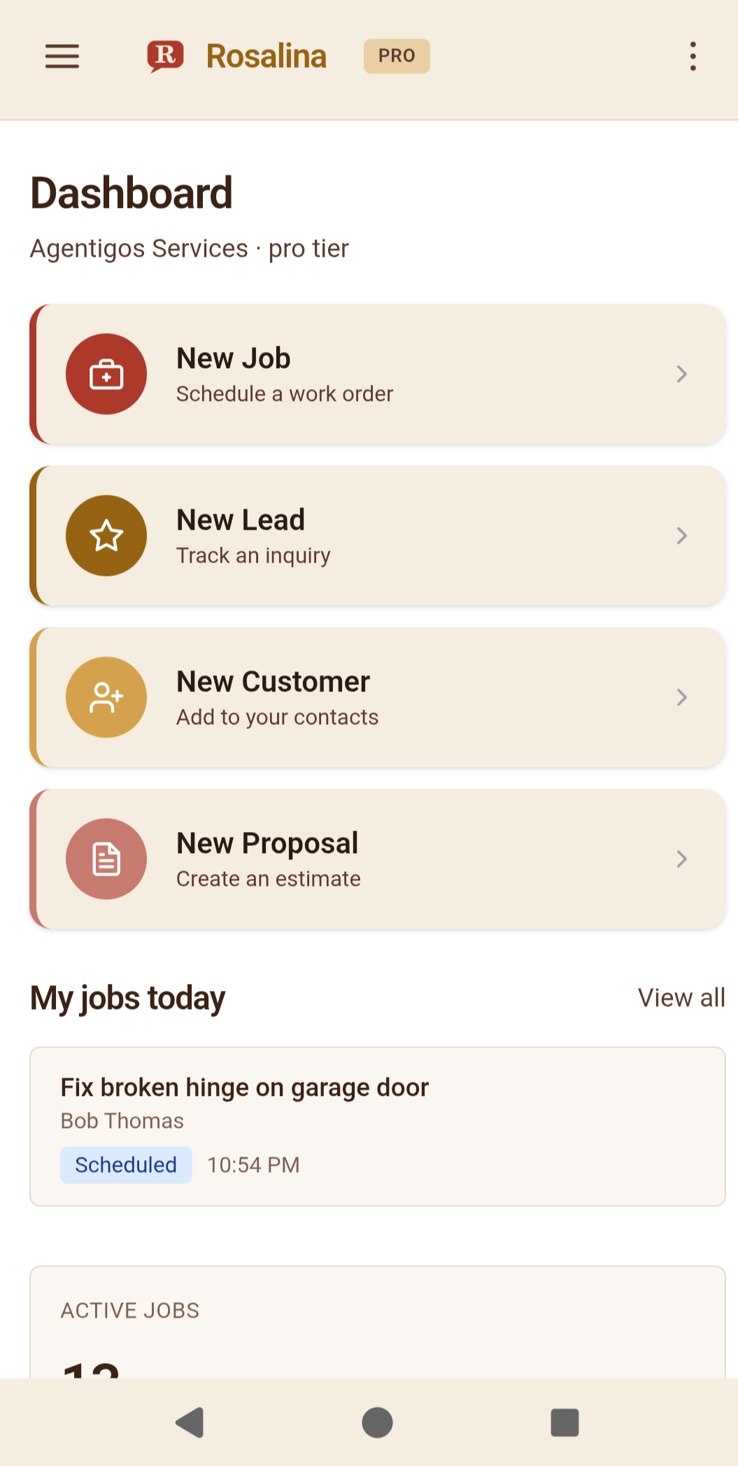 Rosalina dashboard on a mobile phone